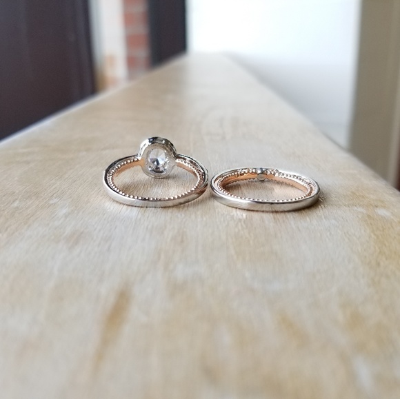 Two-Tone Silver and Rose Gold Ring Set - Picture 3 of 7